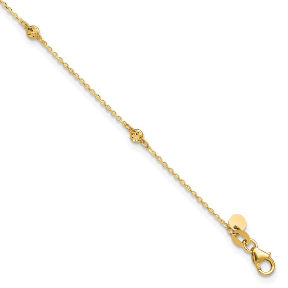 Leslie's 14k Diamond-cut Bead 5-Station 9 inch Plus 1 inch Extender - Total 10 inch Anklet