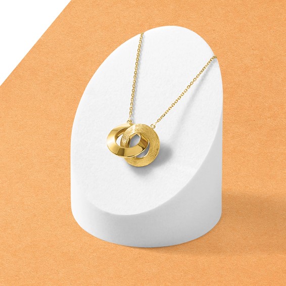 Leslie's 14K Polished and Brushed Double Circle 16in with 2in ext Necklace