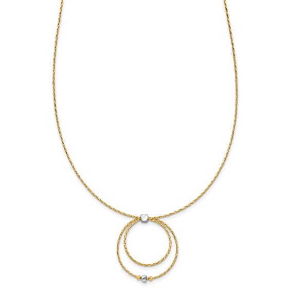 Leslie's 14K w/Wht Rhod Polished/DC Circle Pendant w/1in ext. Necklace