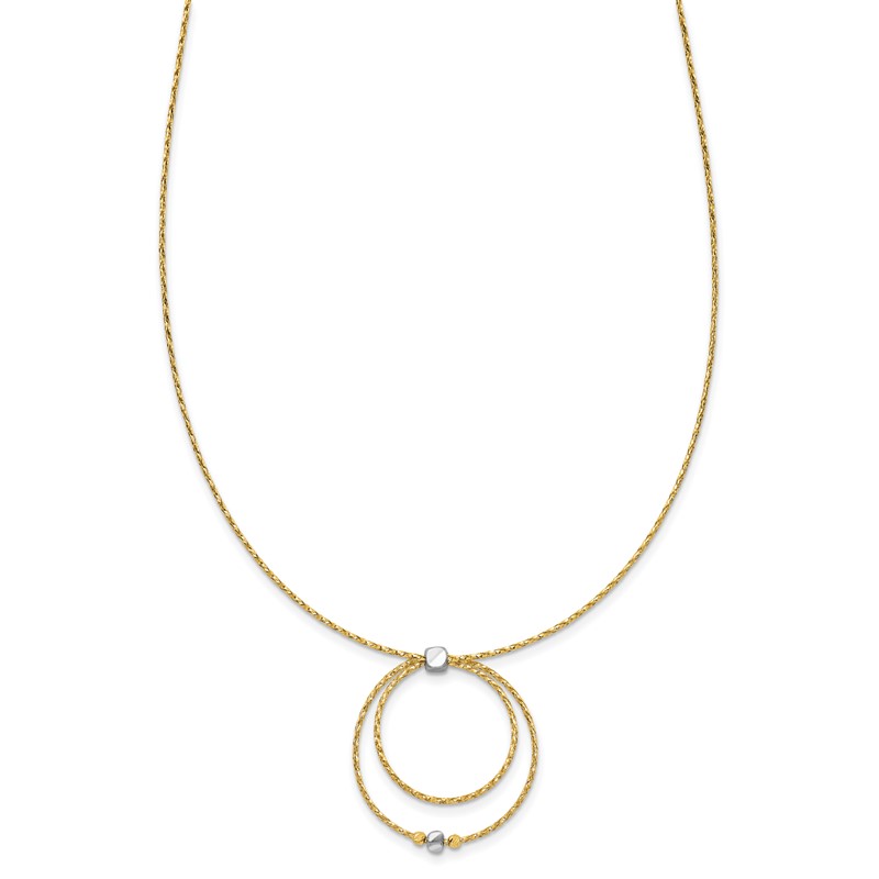14K w/Wht Rhod Polished/DC Circle Pendant w/1in ext. Necklace