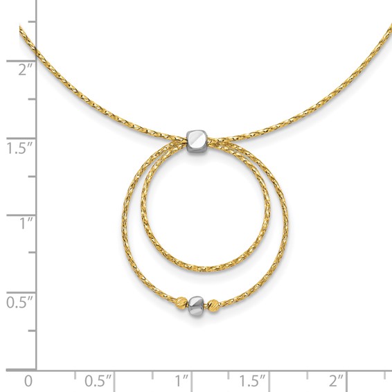 Leslie's 14K w/Wht Rhod Polished/DC Circle Pendant w/1in ext. Necklace