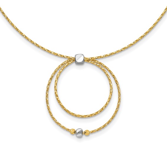 Leslie's 14K w/Wht Rhod Polished/DC Circle Pendant w/1in ext. Necklace