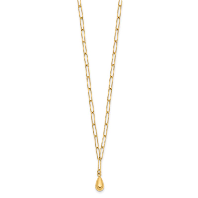 14K Polished Teardrop Paperclip Link Necklace