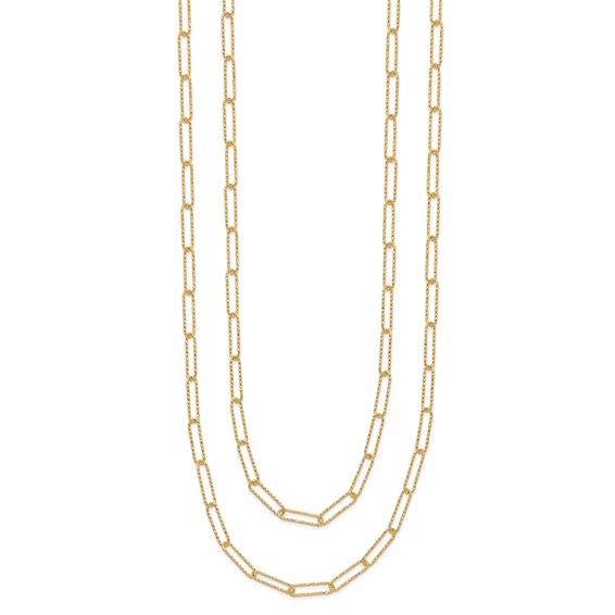 Leslie's 14K Polished and Textured 2-strand Paperclip Necklace