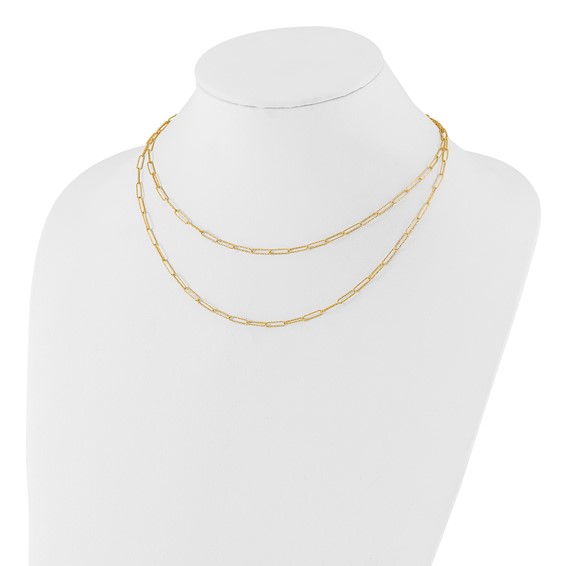 Leslie's 14K Polished and Textured 2-strand Paperclip Necklace