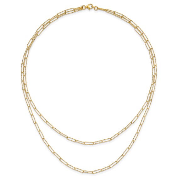 Leslie's 14K Polished and Textured 2-strand Paperclip Necklace