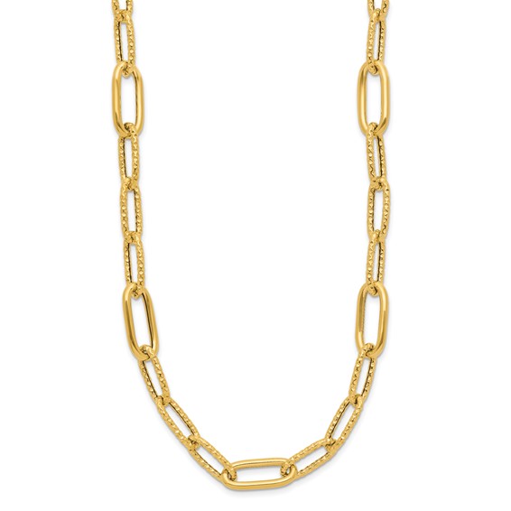 Leslie's 14K Polished and Textured Fancy Paperclip Link Necklace