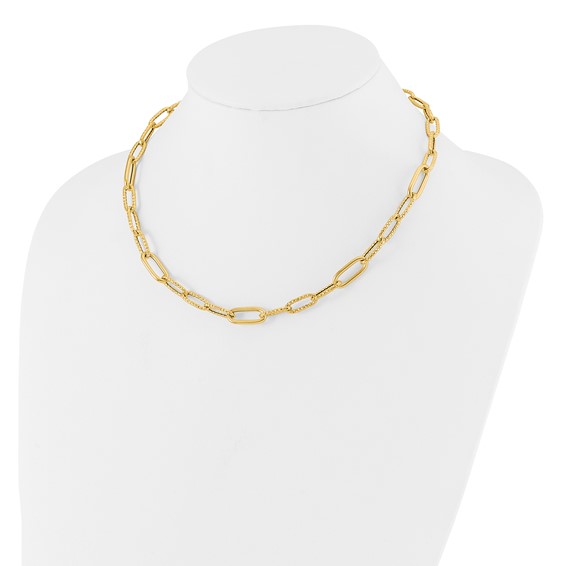 Leslie's 14K Polished and Textured Fancy Paperclip Link Necklace