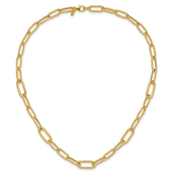 Leslie's 14K Polished and Textured Fancy Paperclip Link Necklace