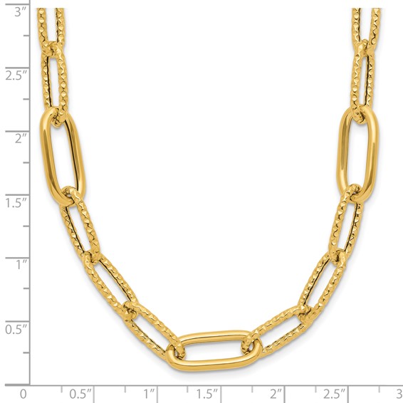 Leslie's 14K Polished and Textured Fancy Paperclip Link Necklace