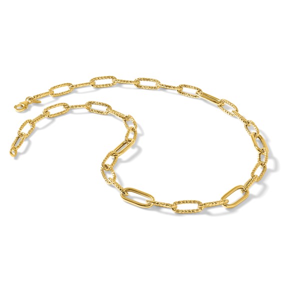 Leslie's 14K Polished and Textured Fancy Paperclip Link Necklace