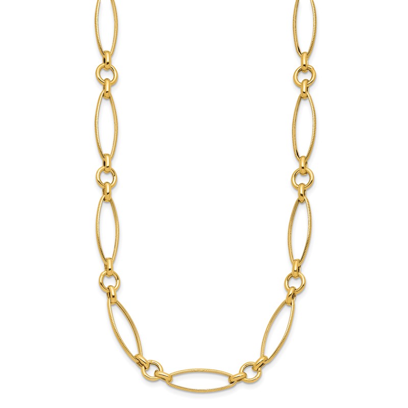 14K Polished and Diamond-cut Fancy Link 19in Necklace