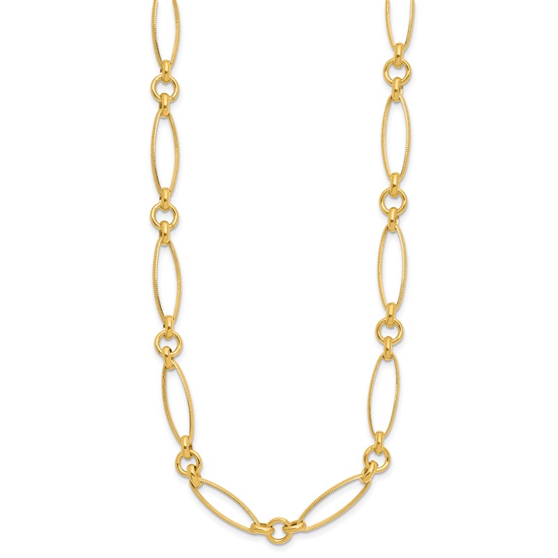 14K Polished and Diamond-cut Fancy Link Necklace