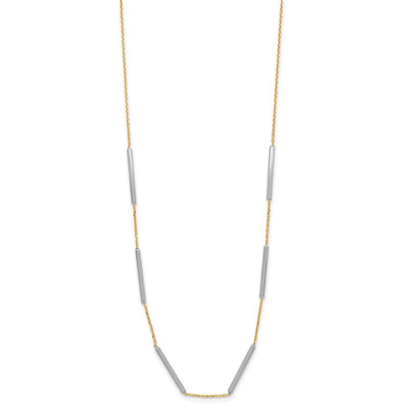 14K Two-tone Polished 6 Bar Stations w/1.5in ext. Necklace