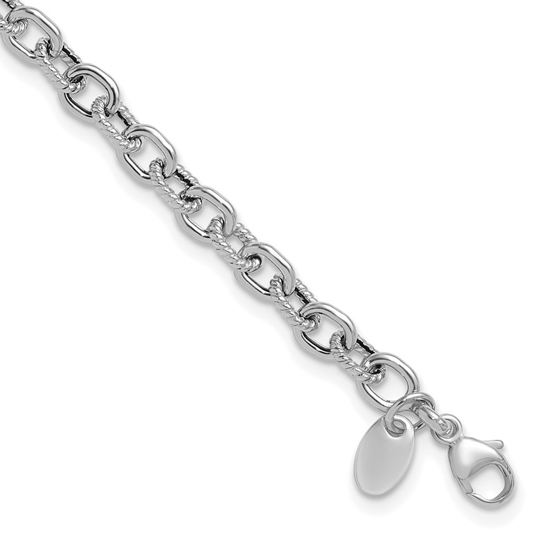 14K White Gold Polished and Textured Link Bracelet