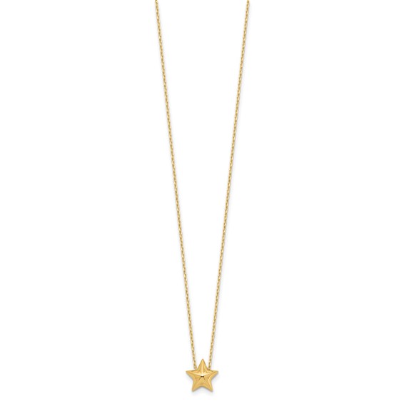 Leslie's 14K Polished Hollow Star Pendant w/1in. ext. Necklace
