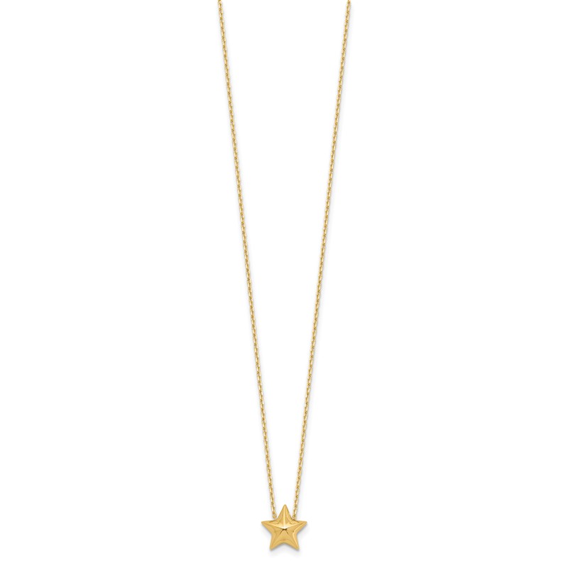 14K Polished Hollow Star Pendant w/1in. ext. Necklace