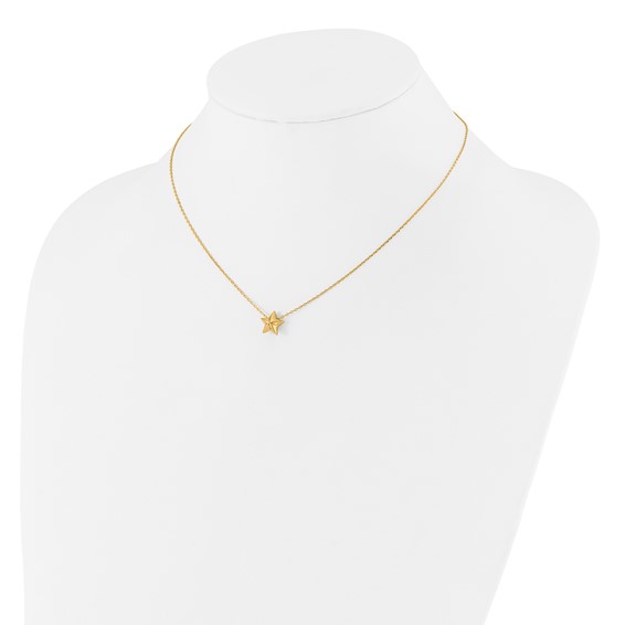 Leslie's 14K Polished Hollow Star Pendant w/1in. ext. Necklace