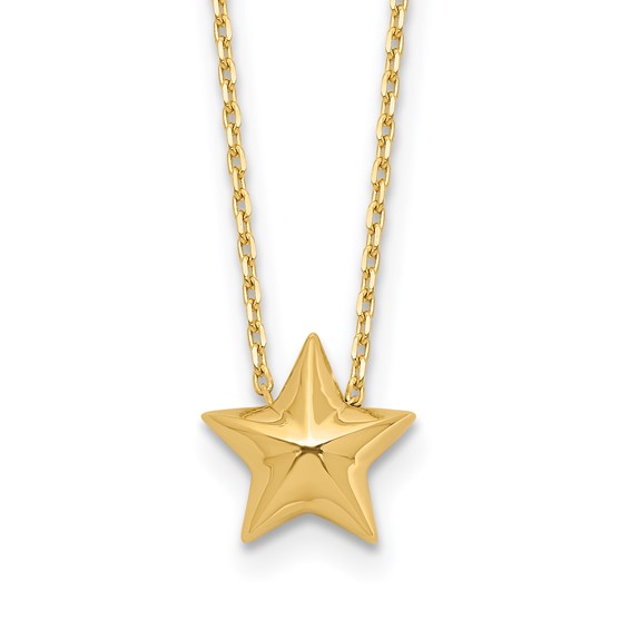 Leslie's 14K Polished Hollow Star Pendant w/1in. ext. Necklace