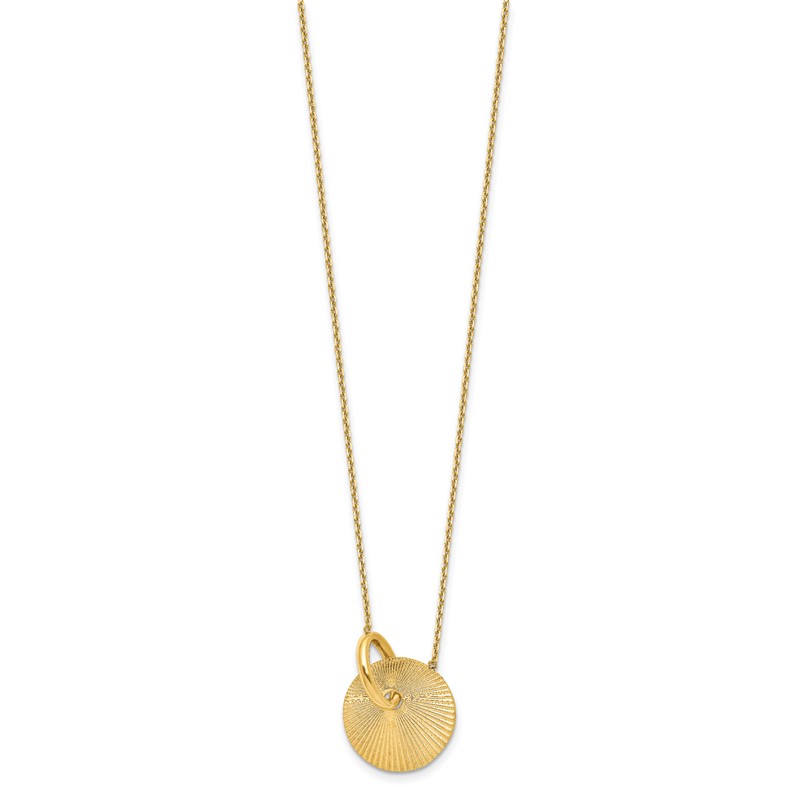14K Polished and Textured Circle 16in with 2in ext Necklace