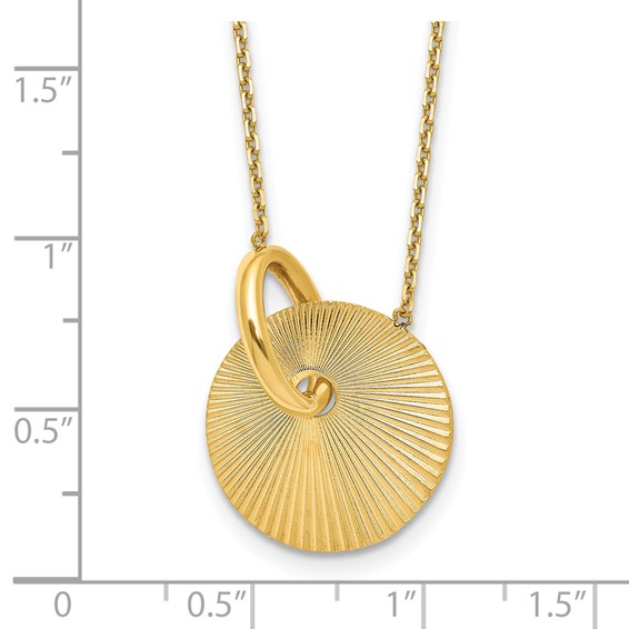 Leslie's 14K Polished and Textured Circle 16in with 2in ext Necklace