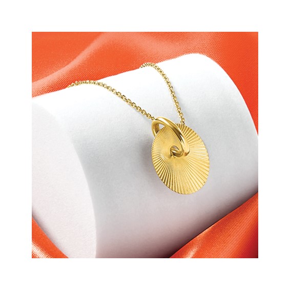 Leslie's 14K Polished and Textured Circle 16in with 2in ext Necklace