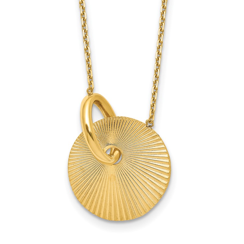 14K Polished and Textured Circle 16in with 2in ext Necklace