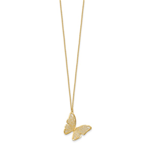 Leslie's 14k Textured and Polished Butterfly 18in Necklace
