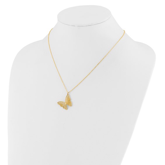 Leslie's 14k Textured and Polished Butterfly 18in Necklace