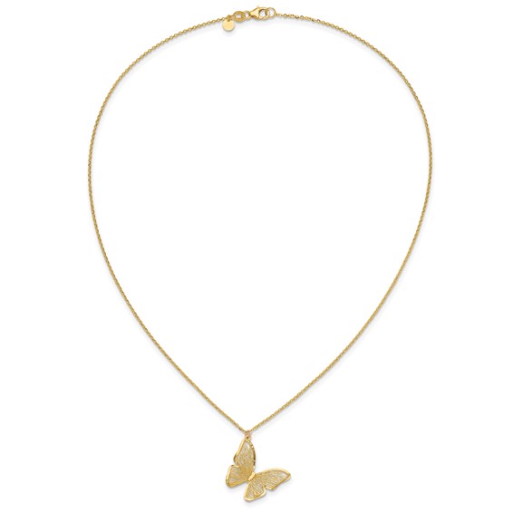 Leslie's 14k Textured and Polished Butterfly 18in Necklace