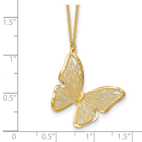 Leslie's 14k Textured and Polished Butterfly 18in Necklace