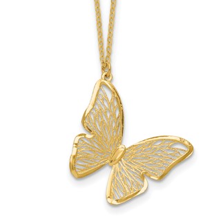 Leslie's 14k Textured and Polished Butterfly 18in Necklace