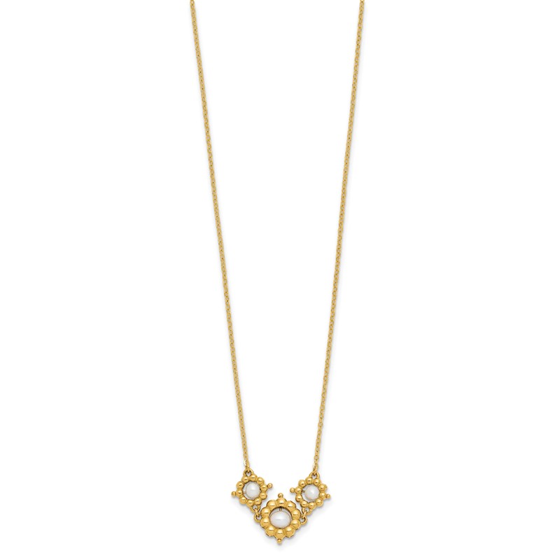 14k Polished FWC Pearl Flower 16in w/2in ext. Necklace