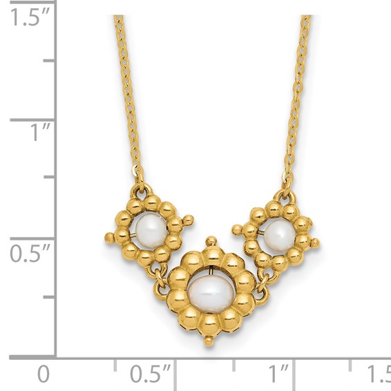 Leslie's 14k Polished FWC Pearl Flower 16in w/2in ext. Necklace