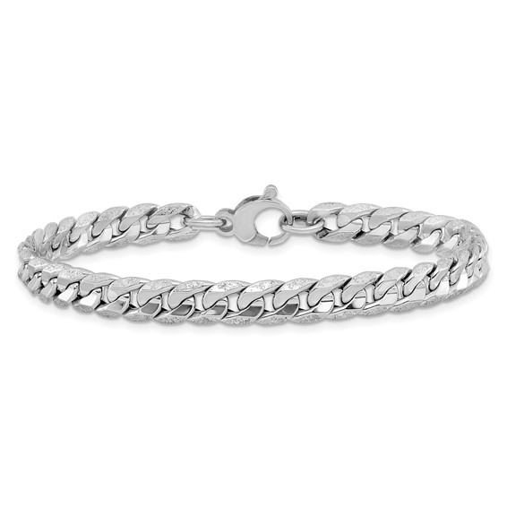 Leslie's 14K White Gold Polished and Textured Fancy Curb Bracelet