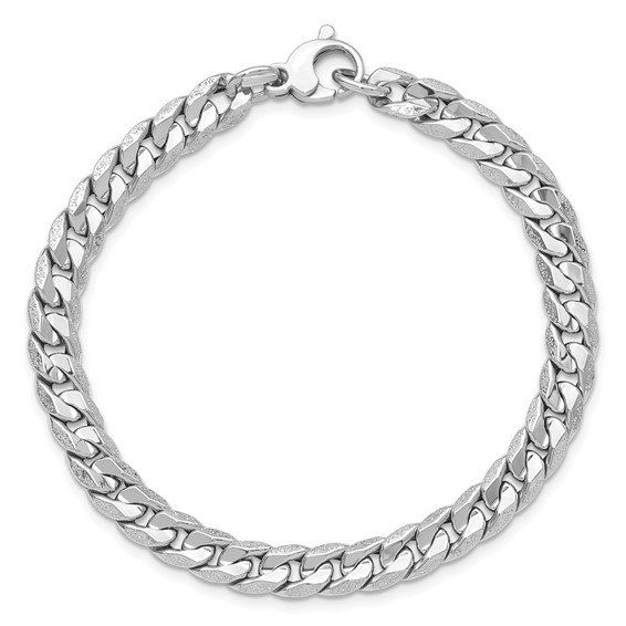 Leslie's 14K White Gold Polished and Textured Fancy Curb Bracelet