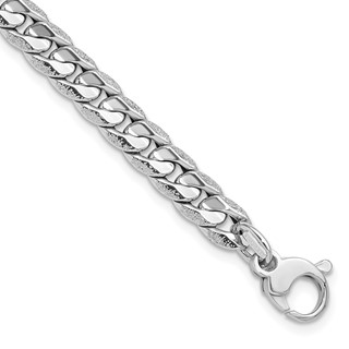 Leslie's 14K White Gold Polished and Textured Fancy Curb Bracelet