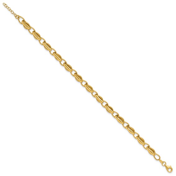 Leslie's 14K Polished and Textured Fancy Link w/.5in ext. Bracelet
