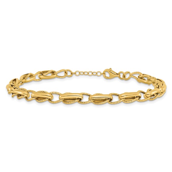 Leslie's 14K Polished and Textured Fancy Link w/.5in ext. Bracelet