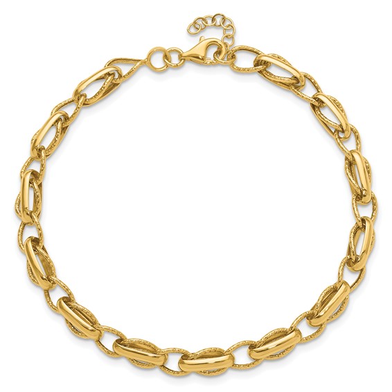 Leslie's 14K Polished and Textured Fancy Link w/.5in ext. Bracelet