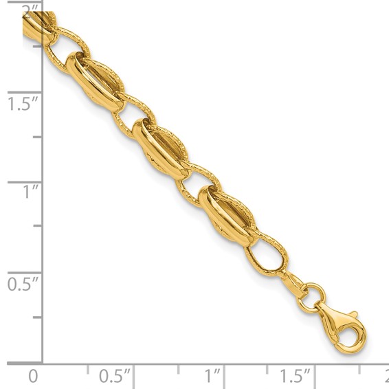 Leslie's 14K Polished and Textured Fancy Link w/.5in ext. Bracelet