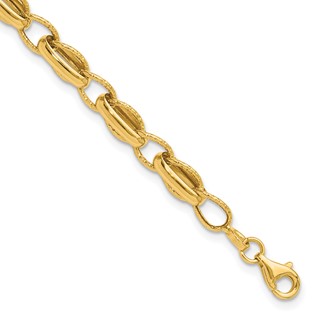 Leslie's 14K Polished and Textured Fancy Link w/.5in ext. Bracelet