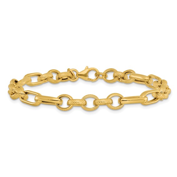 Leslie's 14K Polished and Textured Fancy Link Bracelet