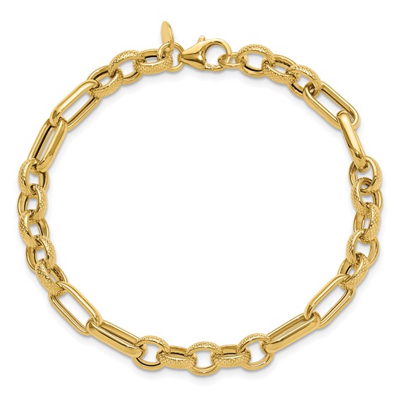 Leslie's 14K Polished and Textured Fancy Link Bracelet