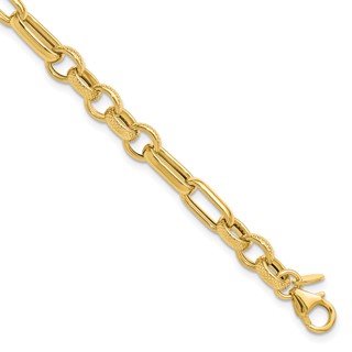 Leslie's 14K Polished and Textured Fancy Link Bracelet