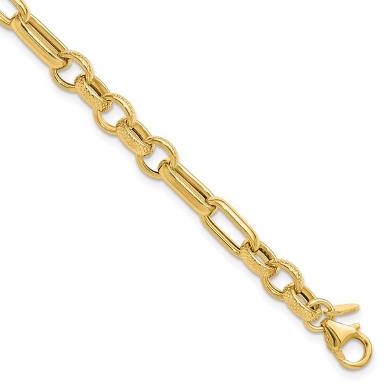 Leslie's 14K Polished and Textured Fancy Link Bracelet