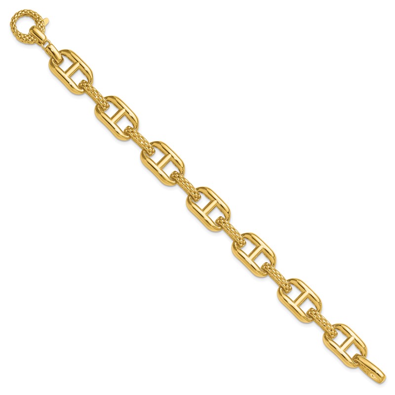 14K Polished and Textured Fancy Link Bracelet