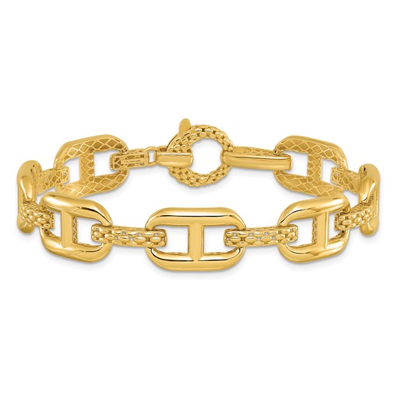 Leslie's 14K Polished and Textured Fancy Link Bracelet