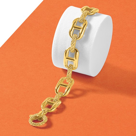 Leslie's 14K Polished and Textured Fancy Link Bracelet