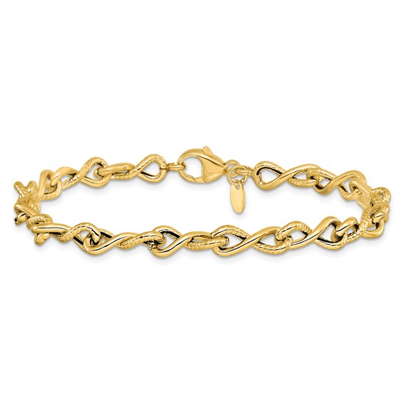 Leslie's 14K Polished/Textured Twisted Infinity Link Bracelet